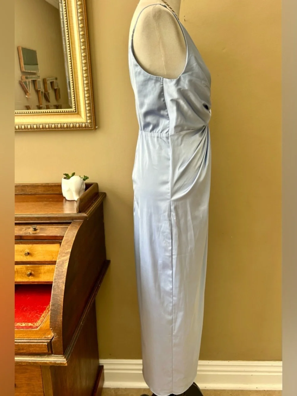 Abercrombie & Fitch Pastel Blue Satin Draped Twist-Front Maxi Dress Size Large L